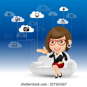 People Set - Cloud computing -Woman on the cloud