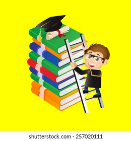 People Set - Education - Graduate student climbing on ladder to reach graduate cap