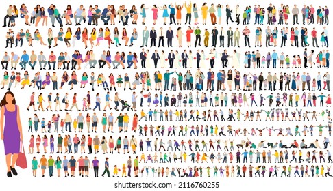 people set flat design on white background isolated, vector