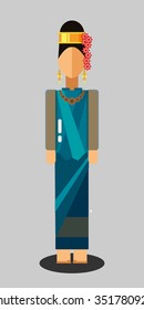 People set in flat style. People characters. Thailand culture woman. Traditional Thailand clothes. Ethnic Thailand. Women standing in blue and blue traditional dress. Beautiful Asia women in vector