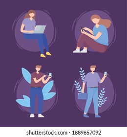 Menschen mit Gadgets-Technologie, Digital- und Internet-Vektorgrafik der 5G-Generation