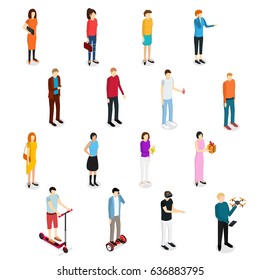 People Set Man and Woman Isometric View Person Social Element Diverse Character. Vector illustration