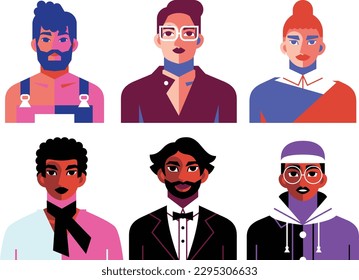 people set. Set of men avatars with different hairstyles. Vector illustration in flat style