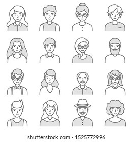 People set. Men and women, avatar icon. linear vector illustration. Editable stroke