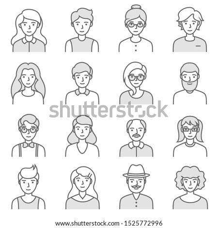 People set. Men and women, avatar icon. linear vector illustration. Editable stroke