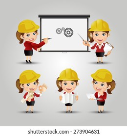 People Set - Profession - Set of Engineer in different poses. Female