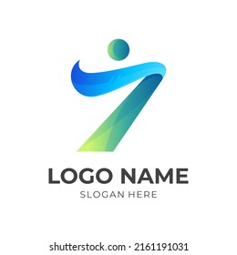 people seven logo design with 3d blue and green color style