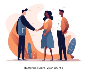 People Shake Hands. Deal With A Handshake, Business Men And Women, Meeting of business people, Flat vector illustration