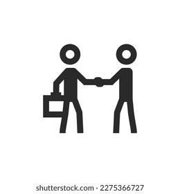 La gente da la mano, icono de estilo lineal. Reunión de negocios. Hombre con un maletín. Conociendo, obteniendo un trabajo. Ancho de trazo editable