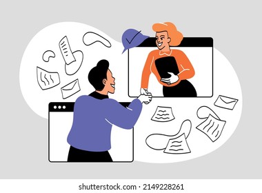 La gente da la mano en Internet. Los emprendedores concluyeron un contrato o acuerdo, negociaciones y contratos exitosos. Alfabetización financiera, asociaciones e inversiones. Dibujo vectorial plano de dibujos animados