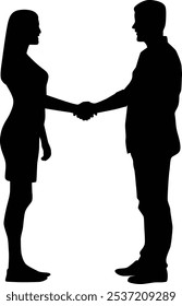 People shaking hand full body silhouette illustration