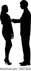 People shaking hand full body silhouette illustration