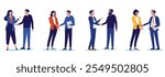 People shaking hands collection - Set of vector illustrations with businesspeople doing handshake in office or at work over business agreement, deal and cooperation. Flat design with white background