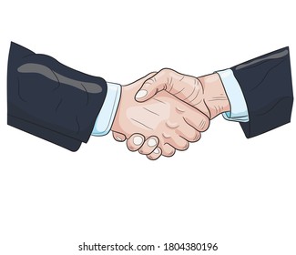 People are shaking hands. Handshake of two businessmen. Signing a contract, agreement. Vector illustration.