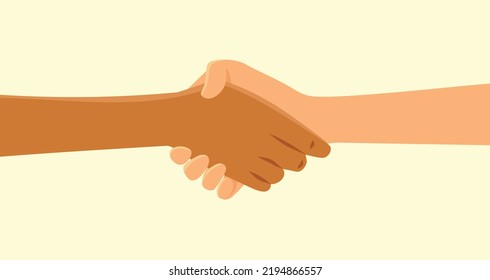 
People Shaking Hands as Sign of Friendship Vector Cartoon Illustration. Colleagues sealing friendship with a handshake 
