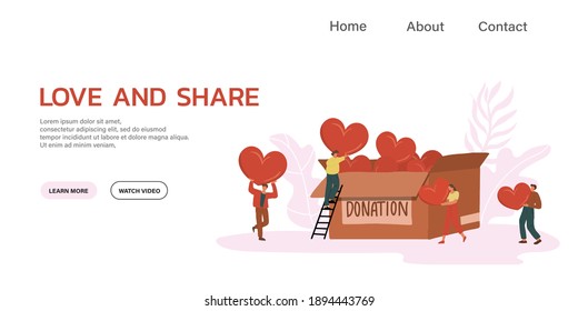 people share love and social supporting care . Volunteering and Charity Concept.  People Filling love and help each other. flat design vector illustration