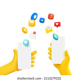 People sharing files via mobile phone. 3d vector illustration
