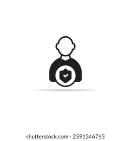 people and shield badge icon with shadow on white background
