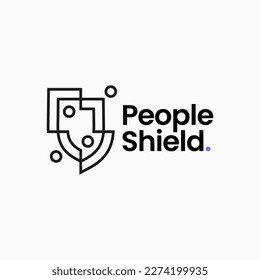 people shield diversity security team work outline logo vector icon