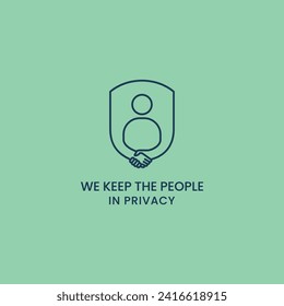 People with shield and handshake combination linear logo. Creative Privacy icon vector illustration