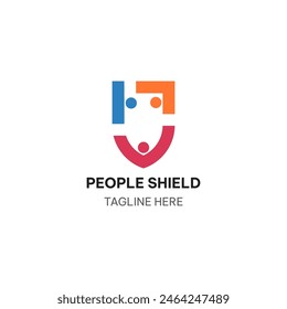 People shield logo concept. Diverse people protection vector illustration