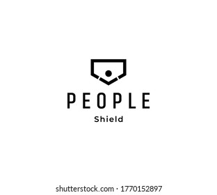 Menschen mit Schild Logo-Design, Vektorvorlage