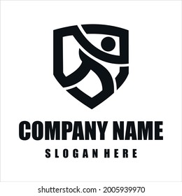 Menschen mit Schild Logo Design Vektor.