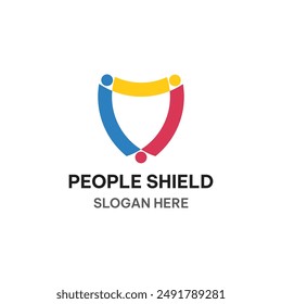 People shield logo template in simple style. Connected people vector illustration