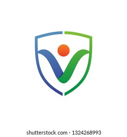 People and Shield Logo Vector