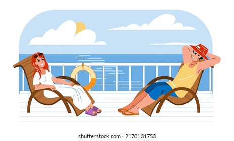 people ship deck vector. summer cruise, boat travel, sea vacation, terrace person people ship deck character. people flat cartoon illustration