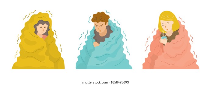 People Shivering under Blanket Set in Cold Weather during Winter Season