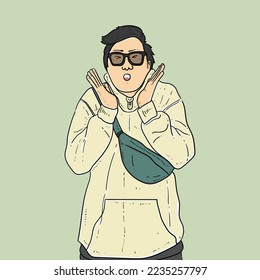 People shocked with cute jacket isolated on green background vector modern illustrations