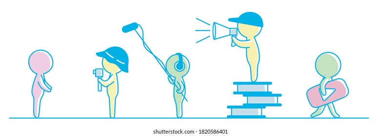 People shoot video. videographers, Video shooting, Video blogger, Filmmaking flat illustration
