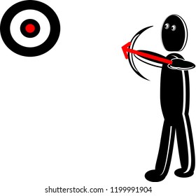 People are shooting arrows at targets, cartoon icons, black and white. To show your targeting, commitment, and success.