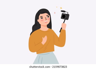 people shoots a vlog, take a video cartoon illustration