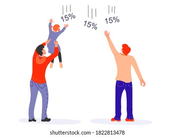 People shoppers catch discounts and falling prices. Sale and  discount concept. Flat Art Vector Illustration