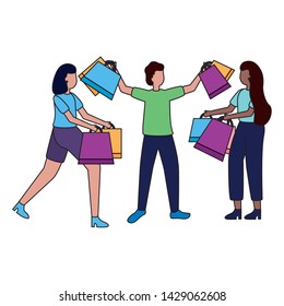 people with shopping bags commerce vector illustration