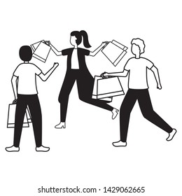 people with shopping bags commerce vector illustration