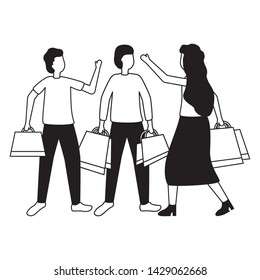 people with shopping bags commerce vector illustration