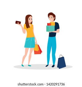 People with shopping bags. Vector 