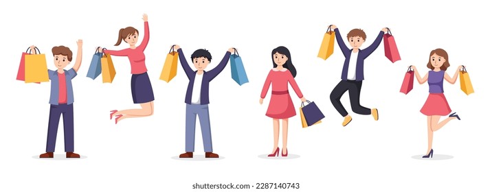 people shopping. People with shopping bags vector illustration