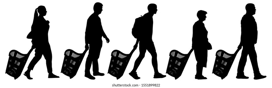 People with shopping baskets silhouette. Set of vector illustration