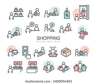 People shopping, illustration icon set