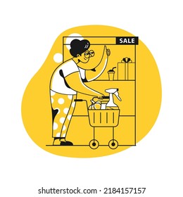 Leute, die in einem Einkaufszentrum eine Menge Sachen einkaufen und sie auf eine Vektorgrafik setzen