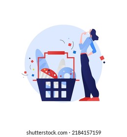 People shopping in a shopping mall a lot of stuff and put them on cart vector illustration