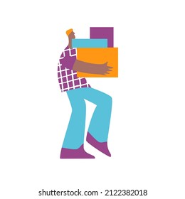 People shopping. Man carries purchases boxes in her hands. Concept of sale, shopping, buyer
