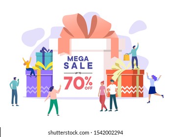 people shopping on new year eve, Winter sale, Mega Sale designs banners, Big sale. end of season special offer, can use for, landing page, template, ui, web, homepage, poster, banner, flyer