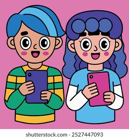 People shopping online using phones. Halloween theme. Character.