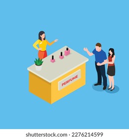 People shopping at perfume store 3d isometric vector illustration concept for banner, website, landing page, ads, flyer template