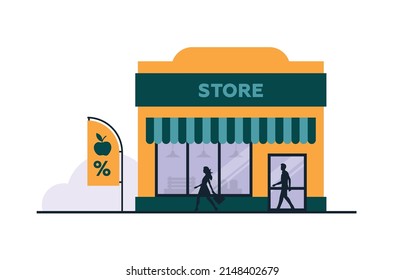 Gente y compras. Compra en la calle. Imagen vectorial.